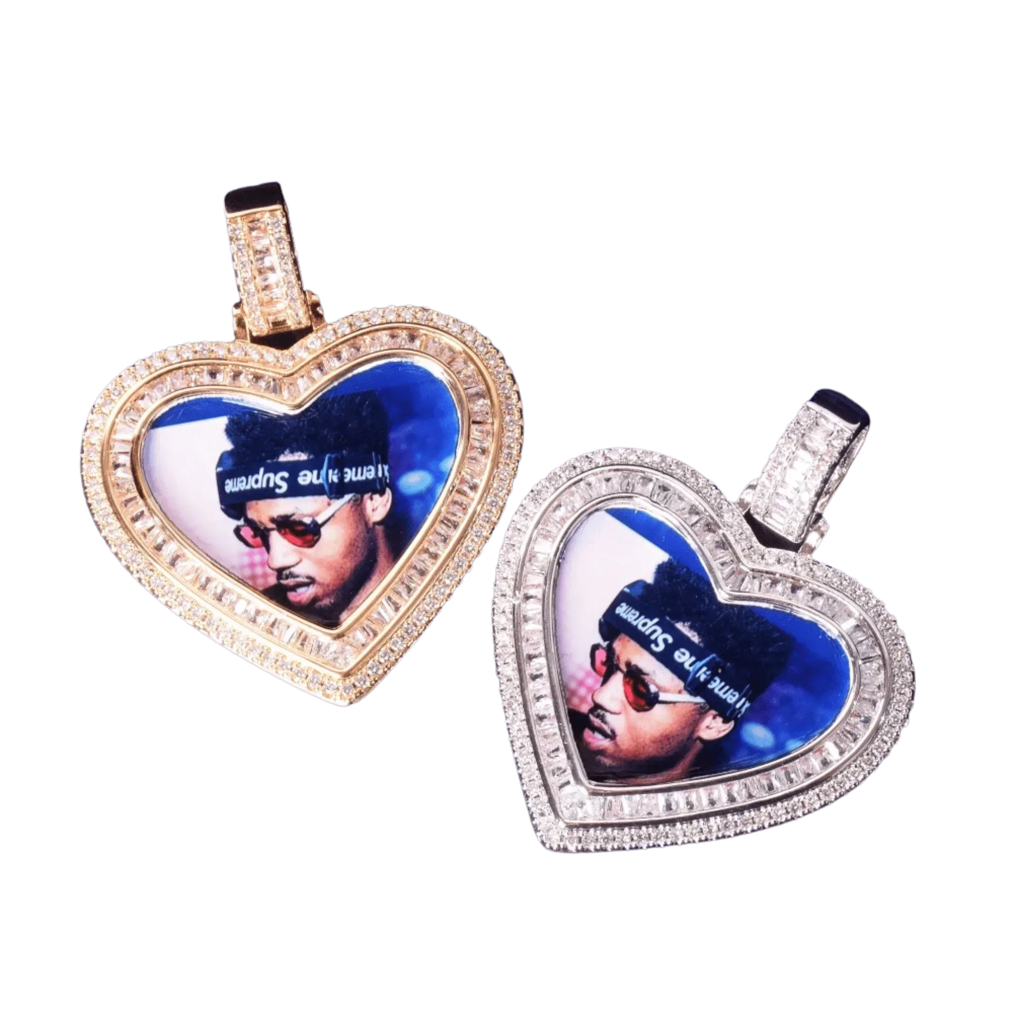 Heart Baguette Custom Photo Pendant Necklace – Iced Out Hip Hop Picture Jewelry for Men and Women - CaratixJewelry